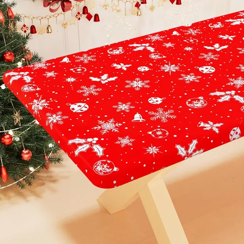 Vista 30 de Smiry Mantel cuadrado para mesa de pícnic, impermeable, elástico, ajustable, para campamento, protector de vinilo con parte trasera de franela Beige
