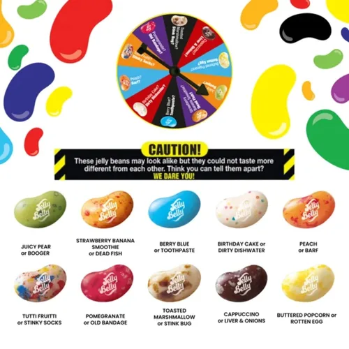 Vista 3 de Needzo Jelly Bean BeanBoozled Game 7ª Edición, Caja Pequeña con Tapa Abatible con Gominolas Surtidas, Dulces Masticables de Sabor Extraño, Paquete