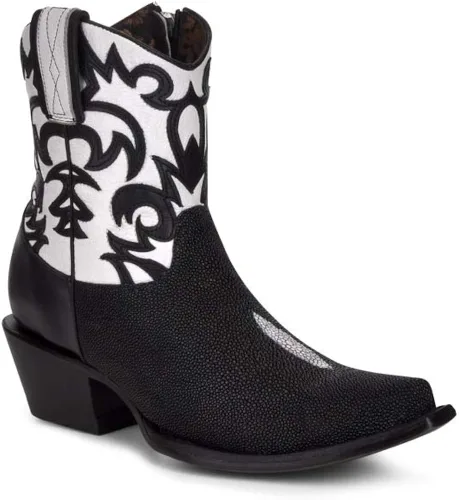 Vista 2 de Cuadra Western Chic - Botín para mujer en piel auténtica con cremallera negra