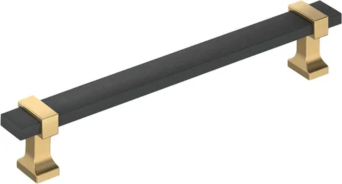 Vista 14 de Amerock Overton - Tirador para gabinete de 96 mm de centro a centro en acabado negro mate cepillado/bronce champán, BP36681BMBCZ