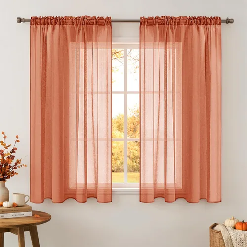 Vista 18 de MIULEE Cortinas semitransparentes con textura de lino naranja quemado de otoño 54W×54L Cocina
