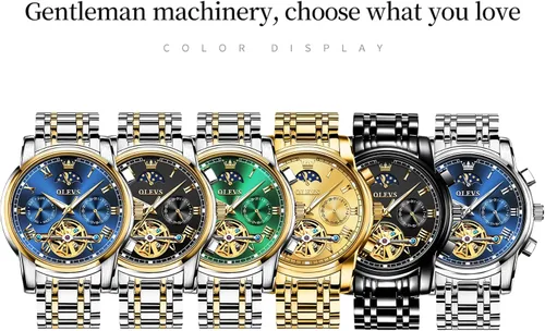 Vista 9 de OLEVS Relojes mecánicos automáticos para hombre, cuerda automática, impermeable, de acero inoxidable, reloj de pulsera de lujo costoso, pulsera