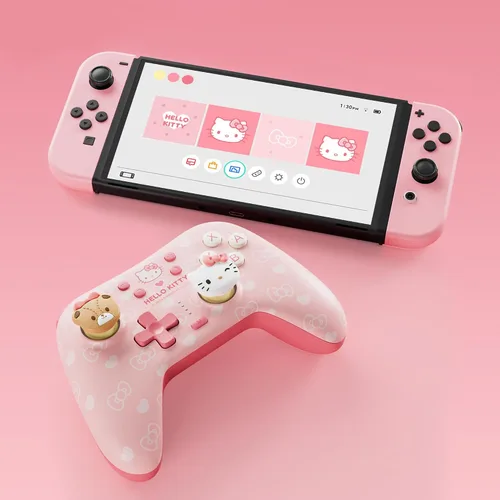Vista 8 de Kuitmor Pink Switch Controller,Hello Kitty Hall Effect Controllers Wireless for Switch 2/1/OLED/Lite,PC,Android,iOS Bluetooth + Wired,1000mAh