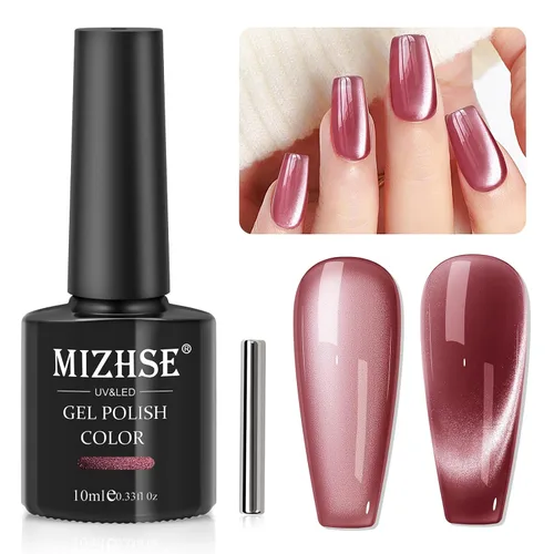 Vista 14 de MIZHSE Esmalte de uñas de gel de ojo de gato gris, esmalte de gel magnético de vidrio efecto amanecer, efecto de gatito de cristal con barra