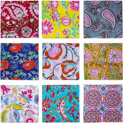 Vista 8 de DIYANAIMPEX 10 piezas de servilletas de tela de algodón con estampado de bloque manual hecho a mano Tamaño 16x16 pulgadas Servilletas impresas