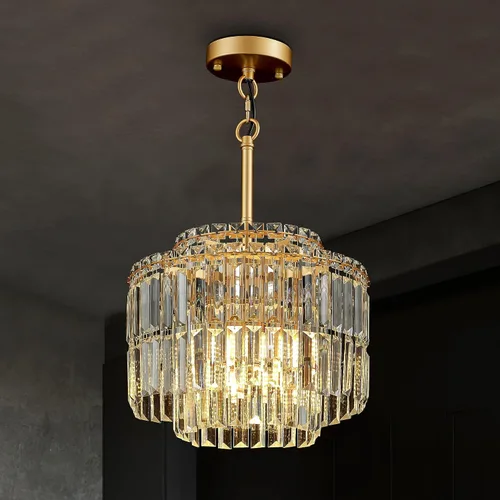 Vista 9 de Moderna lámpara de techo de cristal semiempotrada negra de 12" para comedor, candelabro pequeño de lujo glamoroso de 2 luces para dormitorio