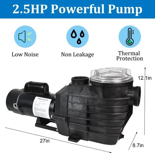 Vista 3 de Bomba de piscina enterrada de 2.5 HP, bomba de piscina con cable duro de doble voltaje de 115-230 V, alta velocidad de flujo de 9000 GPH, potente
