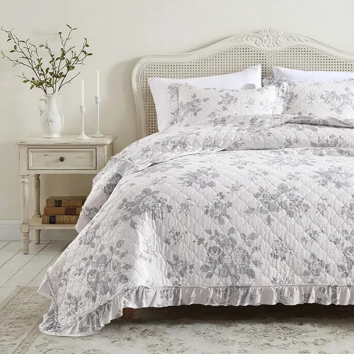 Vista 12 de HORIMOTE HOME Edredón beige con volantes, tamaño individual, microfibra lavada a la piedra, ligera, arrugada, rústica, desgastada, elegante, 2