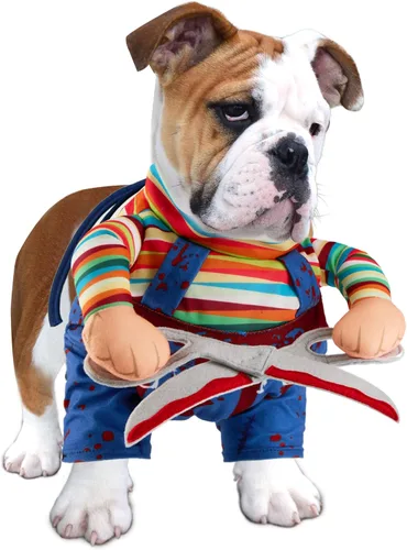 Vista 2 de NACOCO Disfraz de muñeca de Halloween para perro, estilo tijera, disfraz de mascota, Navidad, cosplay, muñeca ajustable, divertida ropa especial
