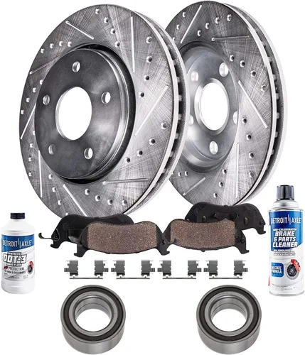 Vista 179 de Detroit Axle - Rotores de freno para Ford 2013-2019 Explorer Taurus Flex Lincoln MKT MKS, rotores de freno de disco ranurados perforados de repuesto