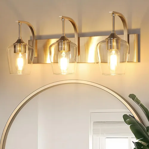 Vista 9 de foucasal Accesorios de Luz de Baño de Níquel Cepillado Luz de Tocador de Baño con Pantalla de Vidrio Transparente, 2 Luces Modernas de Pared