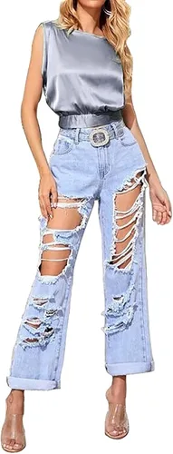 Vista 5 de LYANER Blusa corta de satén sin mangas con cuello bote para mujer