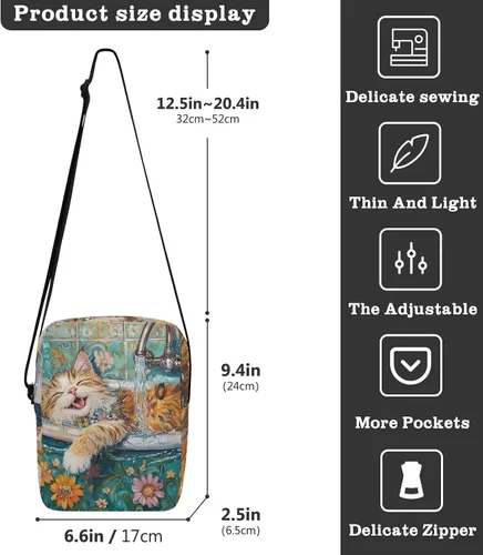 Vista 3 de Cartoon Cute Bathing Cat Vintage Bathtub messenger bags cross body bag for woman Casual Womens Purse Shoulder Handbag For Travel Adjustable Strap