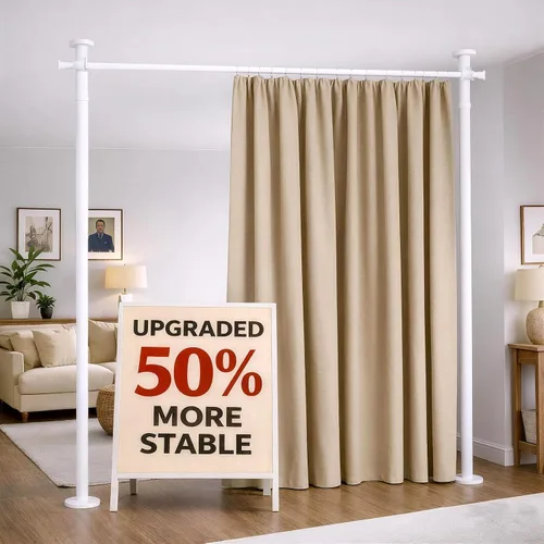 Vista 19 de Juego de cortinas divisoras de habitación, sin taladro, con barra retráctil, sin herramientas, para dormitorio, color beige, 100 pulgadas de ancho x