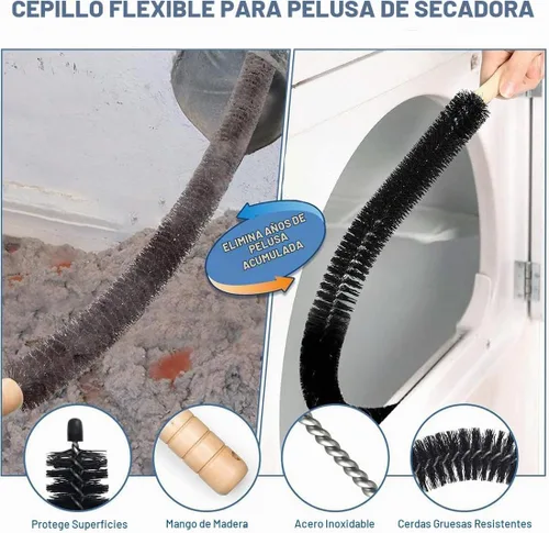 Vista 7 de Kit de limpieza de ventilación de secadora, accesorio universal para aspiradora de pelusa para secadora con conector universal elástico y cepillo 1