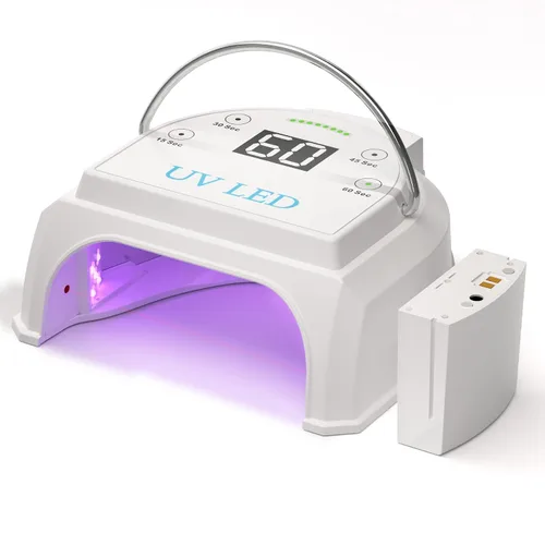 Vista 8 de Lámpara de uñas profesional inalámbrica LED UV de 80 W, luces UV para uñas con 45 perlas LED y batería recargable, secadora de uñas de gel LED