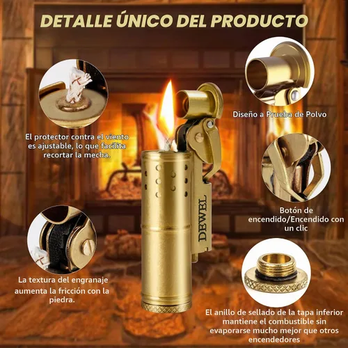 Vista 2 de Encendedor de rueda vintage de cobre y latón - Reutilizable, resistente al viento, presión fría - Regalo de cumpleaños único