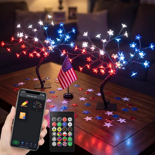 Vista 9 de Lámpara LED inteligente RGB con diseño de árbol de cerezo, bonsái iluminado por USB de 16 pulgadas para escritorio, temporizador de sincronización