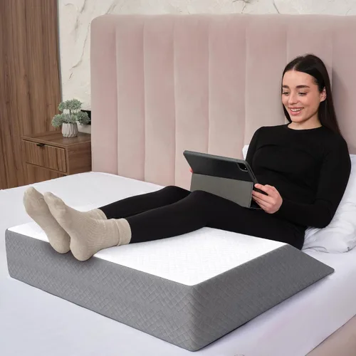 Vista 8 de Kölbs - Almohada extra ancha de elevación de pierna, elegante funda de jacquard, XL y ancha para mayor comodidad, almohada de cuña para cama