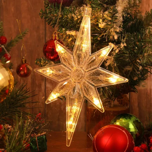 Vista 3 de Uonlytech Luz de ventana de estrella de Navidad, luces LED de estrella colgantes de Navidad con ventosa, funciona con pilas, luz de estrella