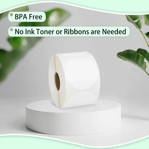 Vista 4 de ESSENTIAL - Etiquetas adhesivas redondas de 2" para códigos de barras térmicas directas, etiqueta de envío redonda autoadhesiva blanca, compatible
