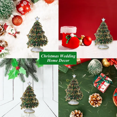 Vista 6 de LONGSHENG - SINCE 2001 - Verde pintado a mano esmaltado árbol de Navidad decorativo con bisagras joyería baratija caja regalo único