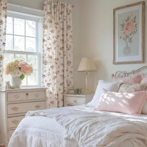 Vista 2 de StangH Cortinas de lino floral con patrón de rosas, cortinas de estilo vintage de granja con pestaña trasera para dormitorio y sala de estar, rosa
