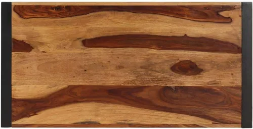 Vista 5 de Mesa de comedor de madera maciza de Sheesham, forma rectangular, 47.2 pulgadas, acabado pulido marrón con patas de metal para cocina y comedor