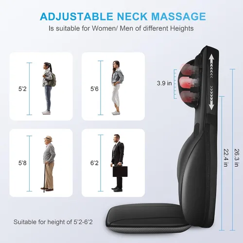 Vista 10 de COMFIER Masajeador Shiatsu de espalda con calor, almohadilla de masaje para silla con amasado profundo y masaje giratorio, masajeador para silla