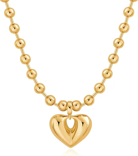 Vista 20 de Aobei Pearl Collar chapado en oro de 18 quilates con dije de cruz de corazón, corazón, estrella, león, mal de ojo, amor, medallón, clip de papel