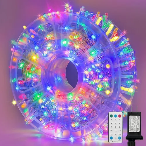 Vista 53 de Guirnalda de 100 luces LED de Pascua de 33 pies enchufables, multicolor pastel, 16 modos de luces parpadeantes, guirnalda de luces impermeables
