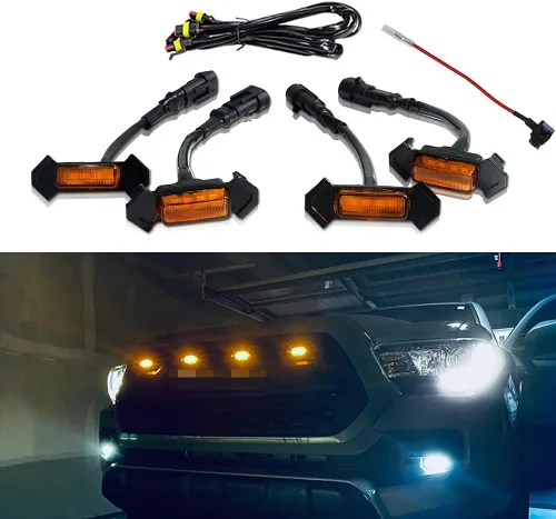Vista 12 de 4 luces LED ámbar de lente ahumada compatibles con Toyota Tacoma TRD PRO 2016 2017 2018 2019 parrilla