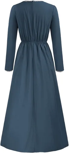 Vista 5 de Scarlet Darkness Disfraz de pionera para mujer, vestido colonial, vestido floral de la pradera de la guerra civil, disfraz de Laura Ingalls