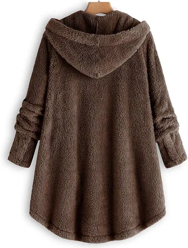 Vista 3 de babysbule Sudaderas de forro polar de gran tamaño para mujer, con botones, manga larga, túnica para invierno, abrigos, blusas, sudaderas con capucha