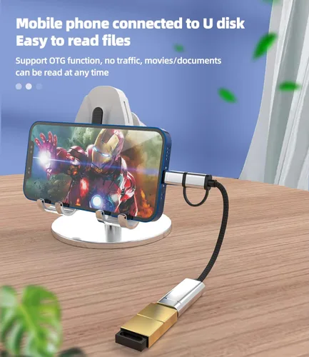Vista 2 de Zoyuzan Adaptador USB a Lightning OTG Cable USB-A hembra tipo C macho 3.0 convertidor Thunderbolt Cable de puerto Thunderbolt Apple IPhone15 Pro Max