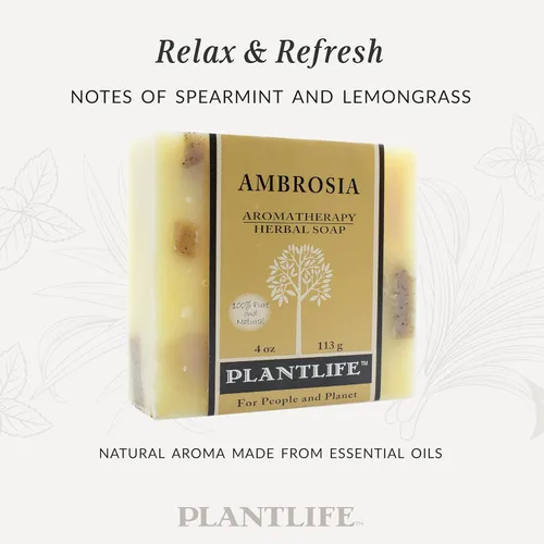 Vista 4 de Plantlife Ambrosia - Jabón hidratante y calmante para tu piel, hecho a mano con ingredientes a base de plantas, hecho en California en barra de 4