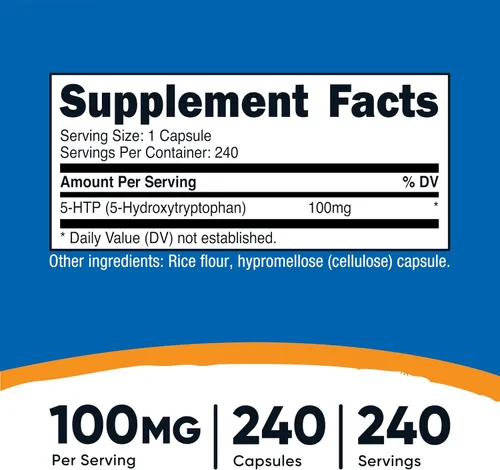 Vista 2 de Nutricost 5-HTP 100 mg; 240 Cápsulas (5-hydroxytryptophan), 1 botella