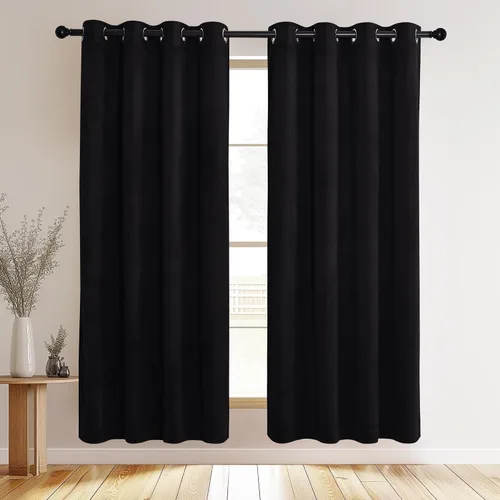 Vista 61 de NICETOWN Cortinas de terciopelo beige 100% opacas de 84 pulgadas de largo, 52 pulgadas de ancho, 2 paneles para dormitorio y sala de estar, cortinas