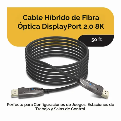 Vista 2 de OREI Cable AOC DisplayPort 2.0 8K de 50 pies - 54 Gbps, 8K a 120 Hz, 4K a