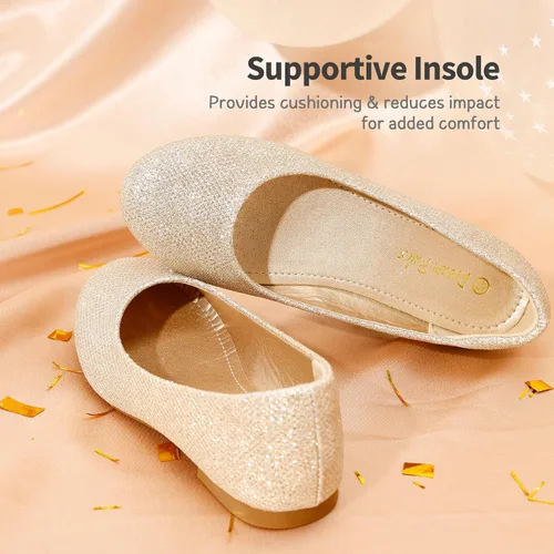 Vista 4 de DREAM PAIRS Zapatos de vestir para niñas, zapatos planos de bailarina para bodafiesta