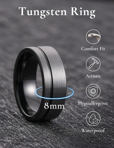Vista 52 de King Will Anillo de boda de carburo de tungsteno para hombre con diseño de ranura, 6/7/0.315 in de ancho, acabado cepillado/pulido para hombre