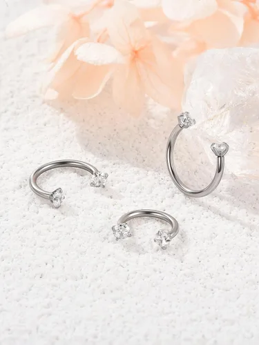 Vista 7 de PiercingJ 2-6 aros cautivos multifuncionales de acero inoxidable con circonita cúbica transparente de 0.63 onzas para nariz, daith, labio, ceja