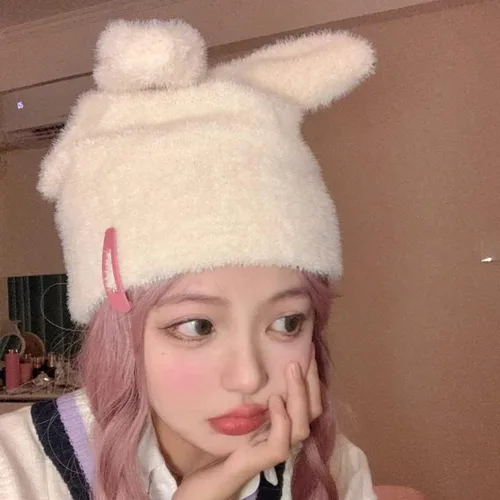 Vista 4 de Bonitos gorros para mujer, gorros para mujer, accesorios Y2K, gorros Kawaii para niñas, sombreros de ganchillo para mujer
