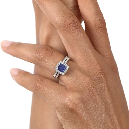 Vista 5 de Cojín de anillo de plata de ley 925 lapislázuli azul y piedra gema moissanita creada King 152 quilates Metal Gema Lapislázuli Moissanita sintética