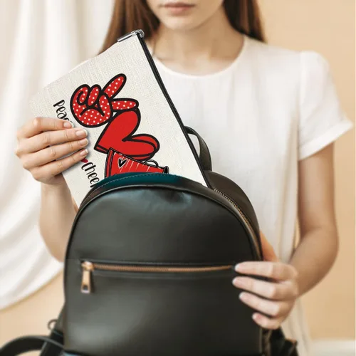 Vista 4 de jeilink Divertida bolsa de maquillaje de amor de paz para fútbol, voleibol, animadora, bolsa de aseo de viaje para mujeres, amigos, amantes