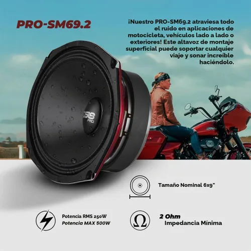 Vista 2 de DS18 PRO-SM69.2 6x9 Altavoz de Cono de Rango Medio de Montaje Poco Profundo Resistente al Agua, 500W Potencia Máxima, 250W RMS, 2 Ohmios - Perfecto