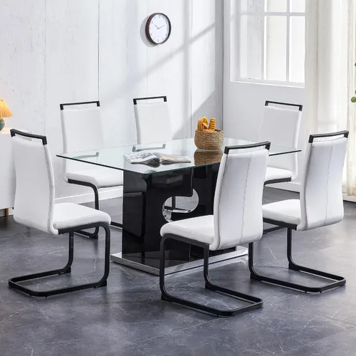 Vista 19 de Juego de 4 mesas de comedor de cristal, juego de mesa de comedor de Mesa negra+silla negra