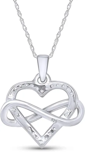 Vista 4 de Plata de ley Sideways infinity collar con colgante de corazón de diamantes en dos tonos naturales (110CTTW)