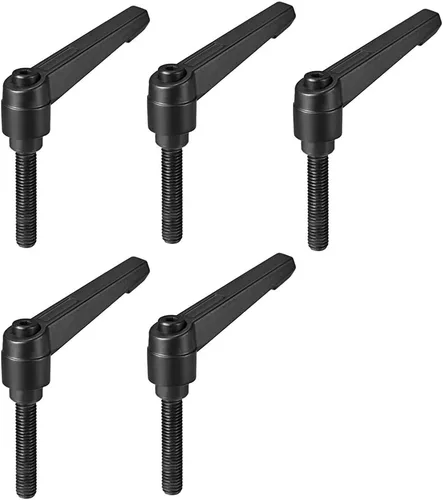 Vista 32 de uxcell 5 piezas de manija de palanca de sujeción ajustable M5 x 1.969 in de óxido negro métrico de acero al carbono macho roscado perillas de mano