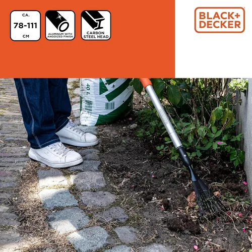 Vista 5 de Black+Decker Rastrillo telescópico 30.7-43.7 in mango de aluminio y cabeza de acero al carbono inoxidable